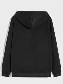 ROMWE MEN Street Life Men Solid Zip Up Pocket Drawstring Hoodie Without Tee - Black - View 2