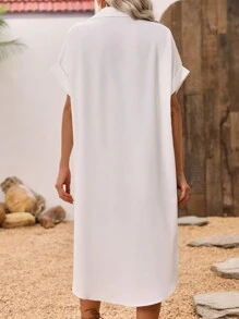 SHEIN LUNE Cartoon Character Printed Button Front Batwing Sleeve Dress - White - View 2