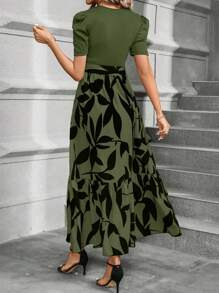 EMERY ROSE 女式时尚拼布树叶印花长裙