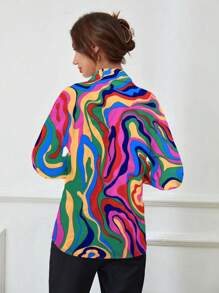 SHEIN Privé Của phụ nữ In Đá cẩm thạch Tay áo dài Áo sơ mi - Nhiều màu - Xem 2