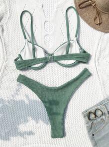 SHEIN Swim Solid Texture Bikini Set With Underwire, Summer Beach - Army Green - View 2