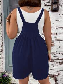 SHEIN LUNE Kích thước lớn Màu thuần Túi đôi Quần yếm Quần short Đối với phụ nữ - Màu xanh hải quân - Xem 2