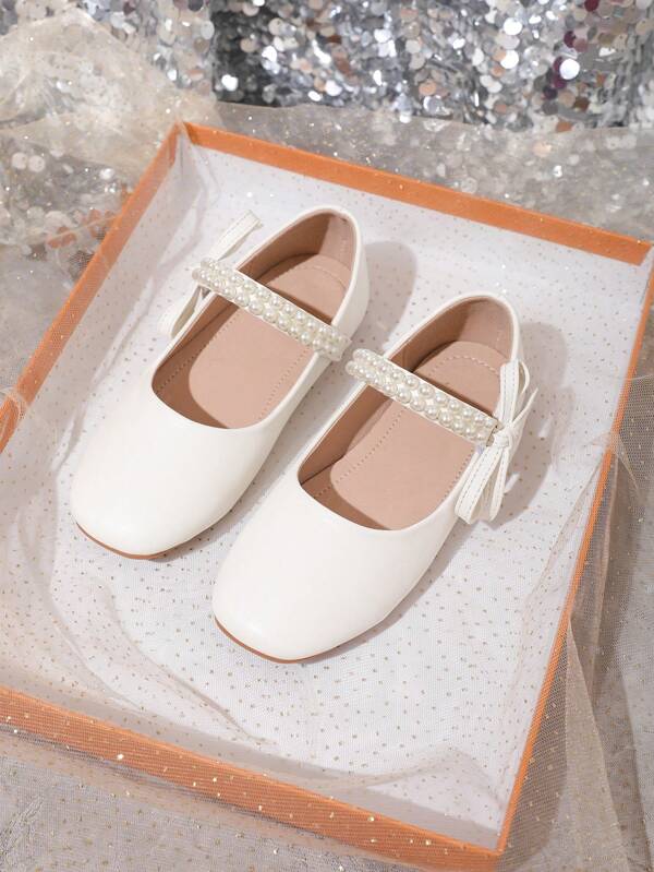 New Girls White Pearl Hook & Loop Casual Ballet Flats