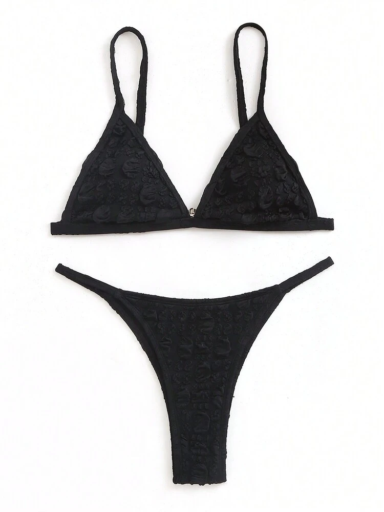 Women's Solid Color Textured Bikini Set, Bikini Set Outfit Beach Swimwear Bathing Suit Summer Beach