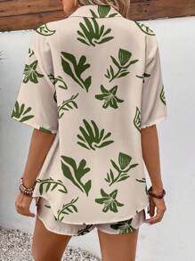 SHEIN VCAY Conjunto de 2 piezas para mujer impreso con diseños botánicos sueltos y casuales - Multicolor - Ver 2