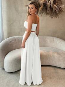 SHEIN SXY 海滩；女式前结露肩上衣和裤子两件套春夏女装单身派对春假生日装情人节性感服装