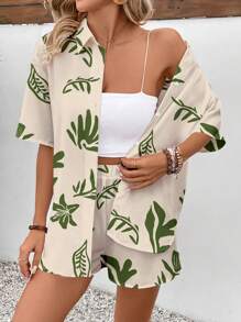 SHEIN VCAY Conjunto de 2 piezas para mujer impreso con diseños botánicos sueltos y casuales - Multicolor - Ver 3