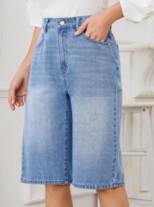 SHEIN LUNE Jeans Larges, Décontractés Et Courts À Jambes Larges De Couleur Bleu Clair Pour Femmes - Jean clair - Voir 3