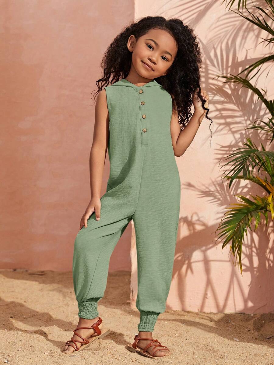 SHEIN Young Girl Casual Sleeveless Jumpsuit With Hood For Spring And Summer