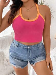 Flirla 大尺碼女士拼色細肩帶背心上衣