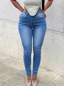 Quần Skinny Fit 3/4 sành điệu cho nữ - Rửa trung bình - Xem 3