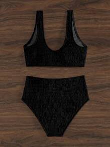 SHEIN Swim Conjunto de bikini para mujer con textura y diseño de enlace circular para playa de verano