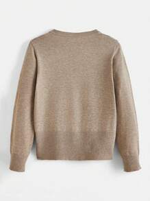 SHEIN Unity Áo Cardigan cài nút phía trước màu trơn cho nữ, Áo dài tay - Lạc đà - Xem 2