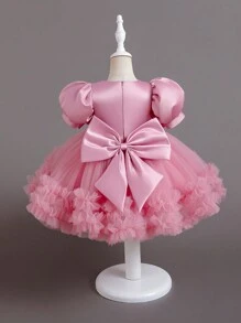 SHEIN Glamorique Kids Baby Girl Mesh Sequined Birthday Party Casual Princess Dress For Gathering