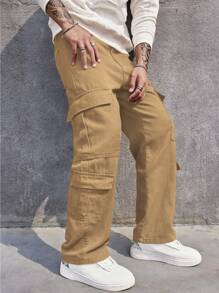 Manfinity Hypemode 男士蓋袋側貨褲 - 駝色 - 查看 5