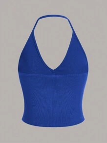 SHEIN EZwear Top De Punto Acanalado Sin Mangas De Color Sólido Con Sudadera - azul real - Ver 8