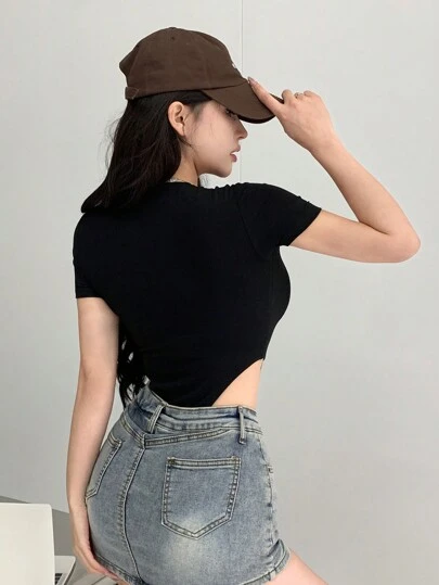 DAZY 女士基础款纯色短袖连体衣 夏季连体衣 女士家居服套装
