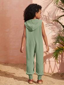 SHEIN Young Girl Casual Sleeveless Jumpsuit With Hood For Spring And Summer