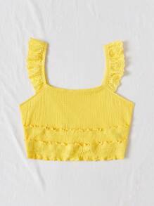 Soleia Plus Size Solid Color Ruffle Trim Camisole Top - Yellow - View 5