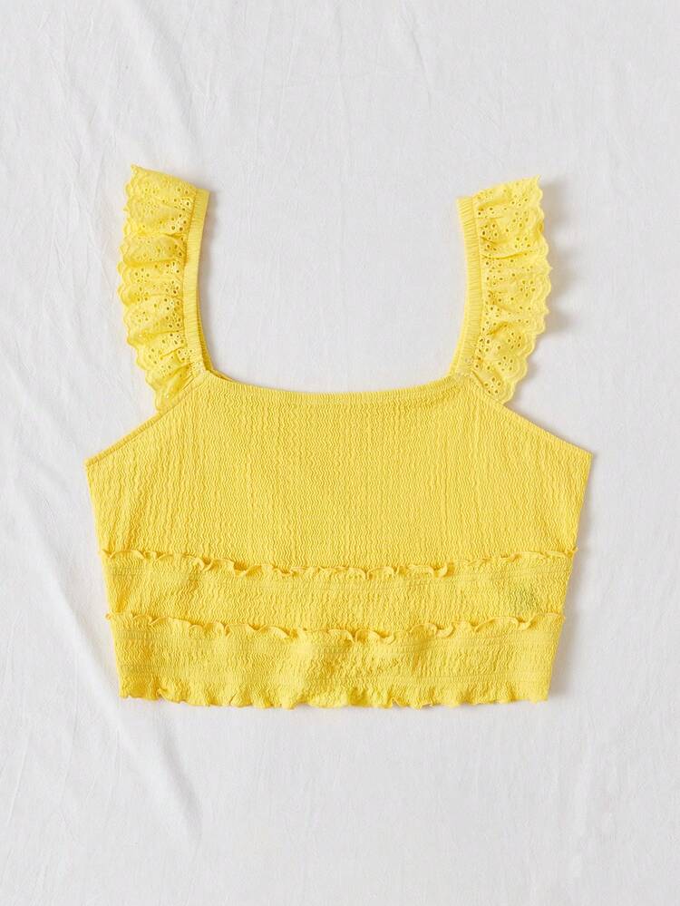Plus Size Solid Color Ruffle Trim Camisole Top