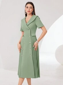 Modelyn Robe À Manches Courtes Doubles À Boutonnage Avec Ourlet Plissé Pour Femmes