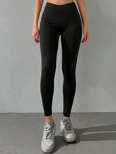 DAZY 纯色高腰修身瑜伽紧身裤，独特腰带设计