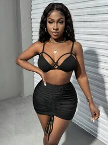 Slaydiva Giải trí Đen Chất rắn Crisscross Dệt kim sling top - màu đen - Xem 5