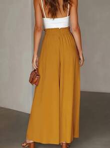 Pantalones palazzo de color liso para tallas grandes - Amarillo - Ver 2