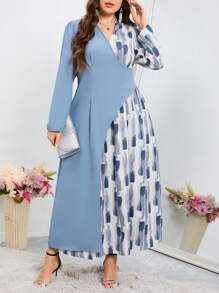 Modelyn Plus Size Printed Patchwork Wrap Dress - Multicolor - View 1