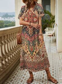 EMERY ROSE Women's Short Sleeve Floral Printed Dress - Multicolor - View 3