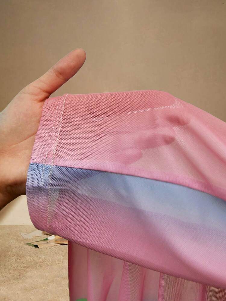 Plus Size Women's Gradient Color Hollow Out Strapless Crop Top And Ruffle Hem Pants Set