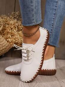 女鞋2024年春秋新款牛皮軟底軟皮平底防滑產婦休閒媽媽鞋 - 米色 - 查看 4