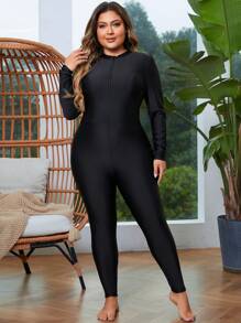 Swim Mulvari Maillot de bain une pièce grande taille avec col droit, manches longues pour plage d'été