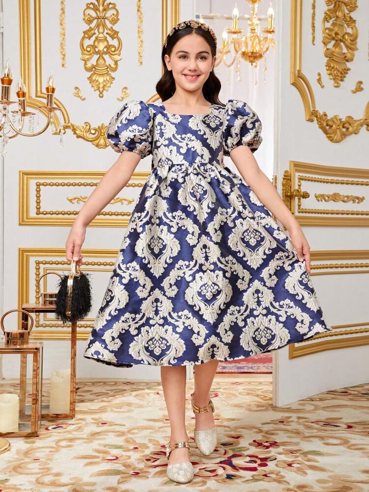 Tween Girls' Gorgeous Bubble Sleeve Square Neckline Dress