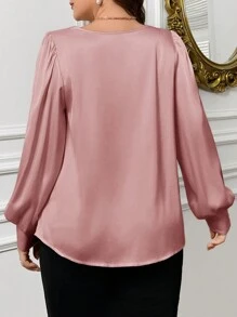 SHEIN Privé Pullover Langarm-shirt In Übergröße Mit Satin Drapierung Am Kragen