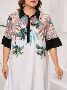Al Najma Women's Plus Size Middle Sleeve Fashionable Arabian Dress With Random Print For Summer - Multicolor - View 6