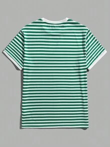 SWAVVY Men's Slim-Fit Striped Round Neck T-Shirt, Summer - Green - View 2