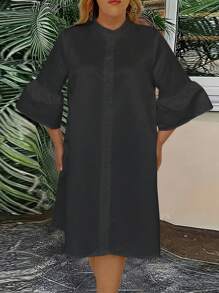 SHEIN Clasi Vestido Con Mangas Acampanadas Y Cuello Alto En Talla Grande