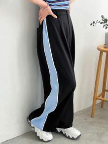 FRIFUL Women's Colorblock Pleated Casual Trousers - Black - View 1