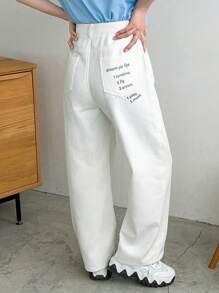 FRIFUL Women's Leisure Printed Sweatpants With Slogan Printing - White - View 1