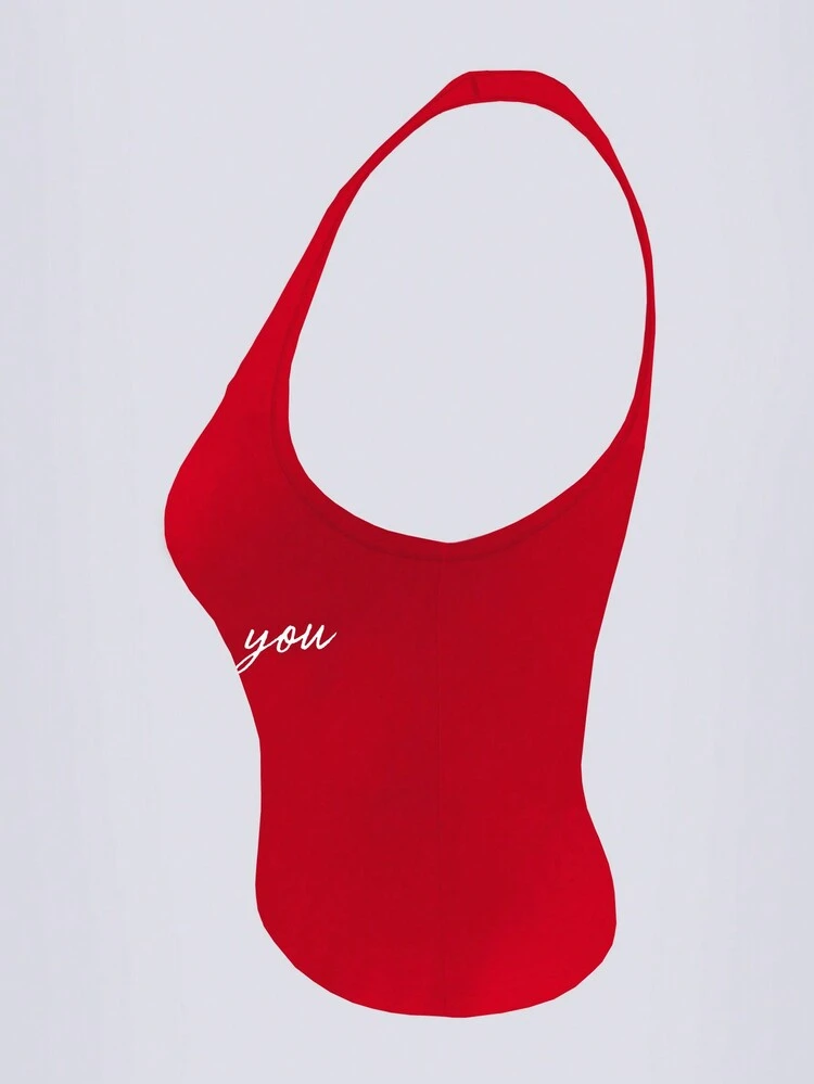 Women's Slim Fit Crop Top With Notch Neckline And Letter Printed Graphic Tees Women Tops