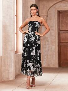 SHEIN Belle 女式無肩帶印花時尚雞尾酒裙 - 彩色 - 查看 4