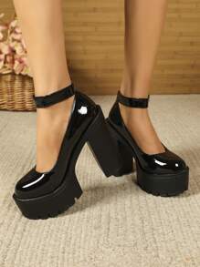 Fashion High Heel Pumps, Chunky Heel Casual High Heels For Ladies,Sexy,Mary Jane,Party,Platform Heels For Women - Black - View 6