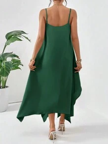 SHEIN Essnce 時尚寬鬆女裝長款綁帶連身裙 - 綠色 - 查看 2