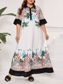 Al Najma Women's Plus Size Middle Sleeve Fashionable Arabian Dress With Random Print For Summer - Multicolor - View 3