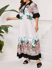 Al Najma Women's Plus Size Middle Sleeve Fashionable Arabian Dress With Random Print For Summer - Multicolor - View 5