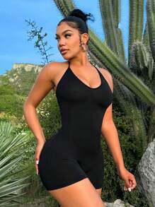 SHEIN SXY Bộ đồ hở lưng có cổ dành cho nữ cho mùa hè - màu đen - Xem 5