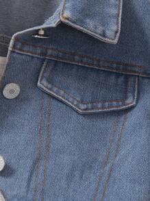SHEIN Young Girl Solid Texture Strap Dress And Button-Front Denim Jacket