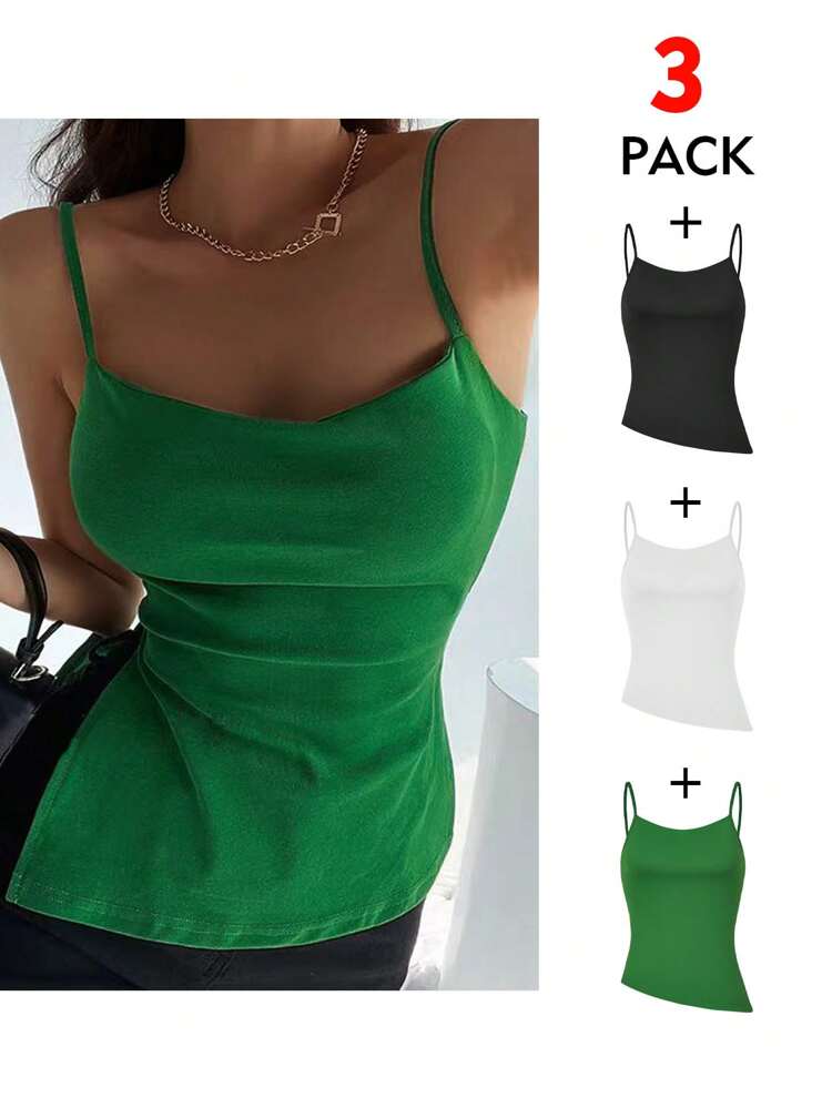 3pcs/Set Solid Color Asymmetric Hem Camisole Top
