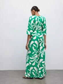 Maija Women's Printed Twist Knot Back Hollow Out Wide Leg Jumpsuit - Green - View 11